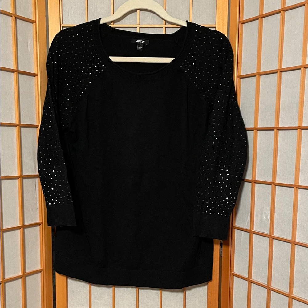 Apt. 9 Women’s Black Studded Sleeve Crewneck Sweater Size L Pullover Top